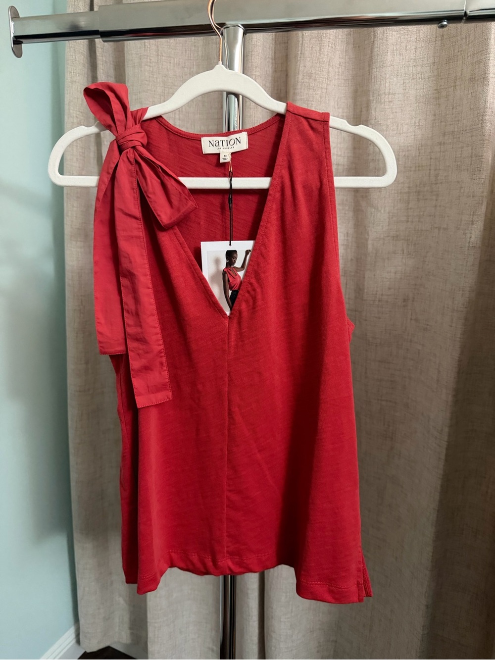 Nation LTD Red V-Neck Tie-Shoulder Camisole